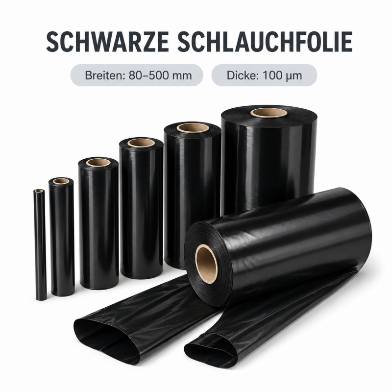 Schlauchfolie schwarz 150 mm x 0,10 mm x 250 m - 100my