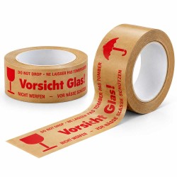 Papierklebeband Vorsicht Glas braun 50 mm / 50 lfm.